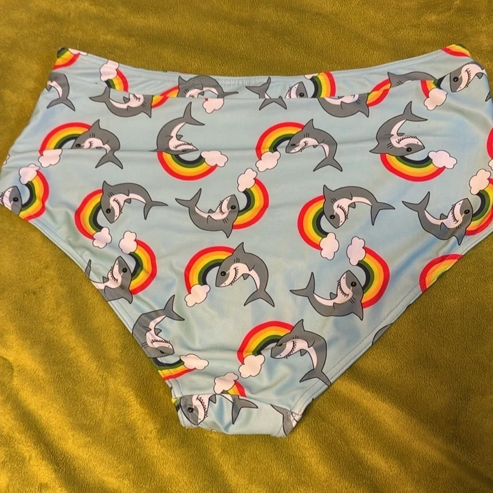 ModCloth X Collectif Rainbow Shark Swim 1X and Blue Gingham 1 piece